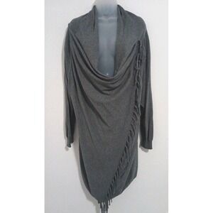 Diane Gilman Womens‎ 2XL Cardigan Sweater Topper Cowl Gray NEW Fringe Boho